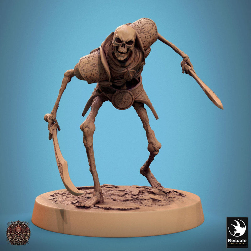 Skeleton Persian Warrior Dual Swords | Undead Unpainted miniature DnD | 28mm, 32mm, 54mm, 75mm,100mm | Pathfinder | Rescale Miniatures - Only-Games