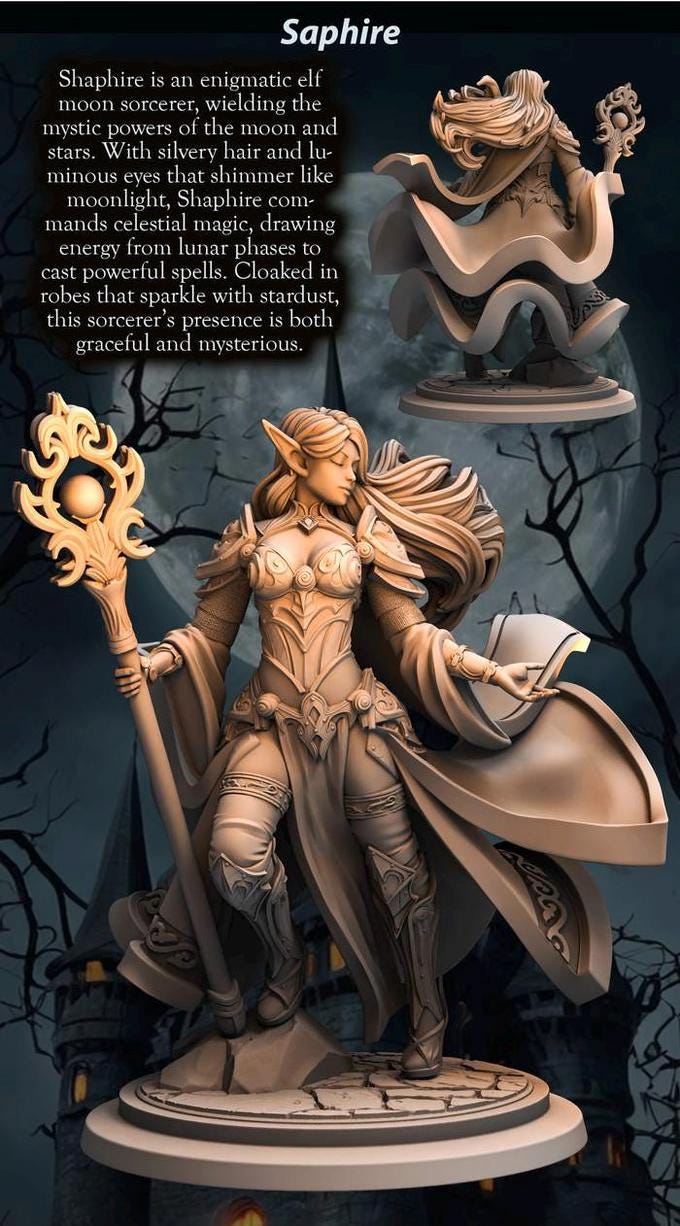 Elf Female Sorcerer, Wizard, Druid PC NPC Miniature NSFW Topless versions | 28mm,32mm,54mm,75mm,100mm Scales |  DnD 5e | Unpainted figure - Only-Games