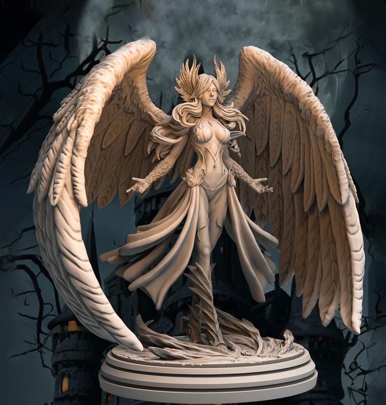 Female Angel Celestial Paladin PC NPC Miniature NSFW Topless versions | 28mm,32mm,54mm,75mm,100mm Scales |  DnD 5e | Unpainted figure - Only-Games