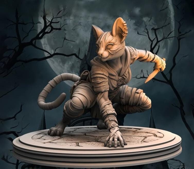 Female Tabaxi,Rogue, Swashbuckler, Werecat, Catfolk PC NPC | Also NSFW Topless |Unpainted Miniature 28mm,32mm,54mm,75mm,100mm Scales |DnD 5e - Only-Games
