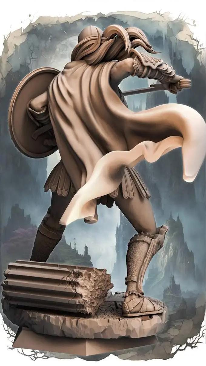 Female  Battlemaster Fighter, Sword and Shield  D&D 5e Mini | 28mm, 32mm,54mm,75mm,100mm Scales | Dungeons and Dragons Pathfinder | - Only-Games