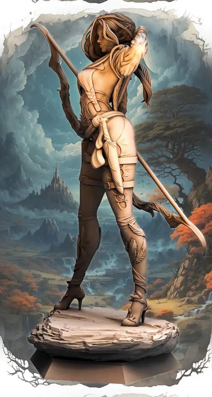 Female Elf / Half-Elf Sharpshooter Ranger Fighter D&D 5e Mini | 28mm, 32mm,54mm,75mm,100mm Scales | Dungeons and Dragons Pathfinder | - Only-Games