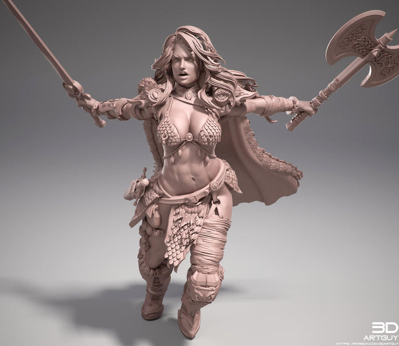 Female Legendary Fighter Battlemaster Barbarian PC or NPC | 28mm, 32mm Scales also 50mm and 100mm | Dungeons and Dragons | Pathfinder | - Only-Games