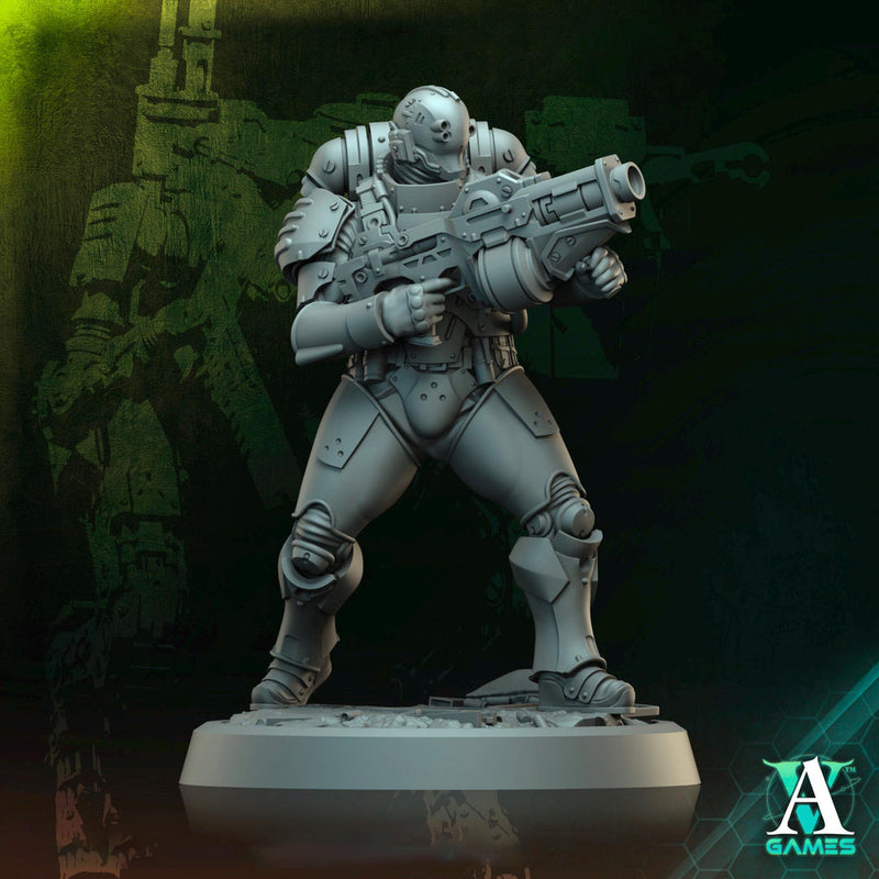 Sci-Fi Miniature Space Soldier Argo Commando |  28mm,32mm Scales & 54mm,75mm,100mm TALL | Resin Mini | Shocktrooper TPG | Archvillain Games - Only-Games