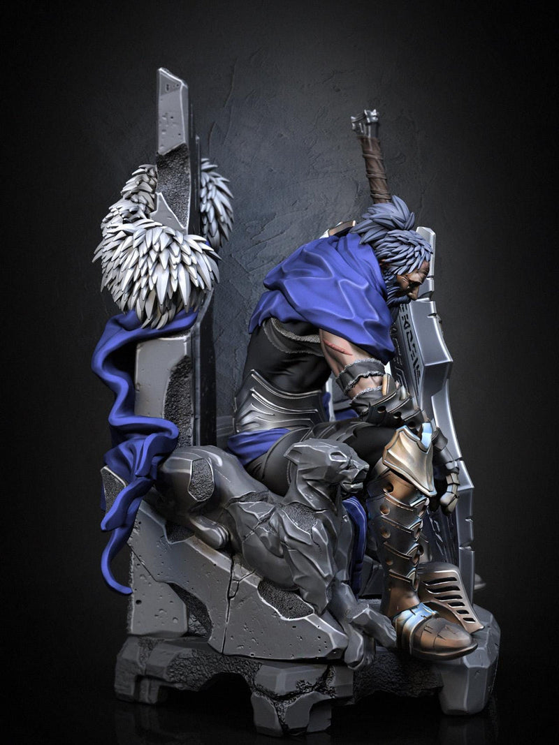 Broken Fighter King on throne D&D 5e Unpainted Miniature| 28mm,32mm,54mm,75mm,100mm Scales | Pathfinder Figure | RPG | Figurine unpainted | - Only-Games