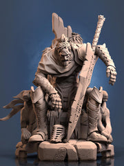 Broken Fighter King on throne D&D 5e Unpainted Miniature| 28mm,32mm,54mm,75mm,100mm Scales | Pathfinder Figure | RPG | Figurine unpainted | - Only-Games