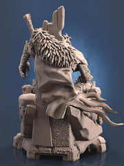Broken Fighter King on throne D&D 5e Unpainted Miniature| 28mm,32mm,54mm,75mm,100mm Scales | Pathfinder Figure | RPG | Figurine unpainted | - Only-Games