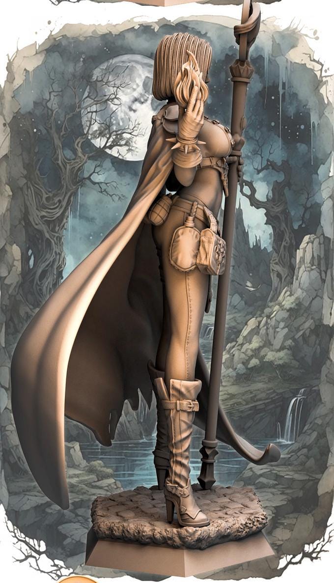 Human Female Wizard, Warlock, Sorcerer PC NPC | 28mm, 32mm,54mm, 75mm, 100mm Scale Resin Miniature | Dungeons and Dragons | - Only-Games