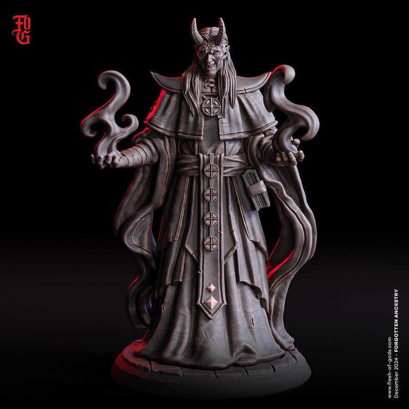 Tiefling Archmage Dark Wizard, Warlock, Sorcerer  | 28mm,32mm,54mm,75mm,100mm Scale, Player Character Mini - D&D 5e, Pathfinder Figurine FOG - Only-Games