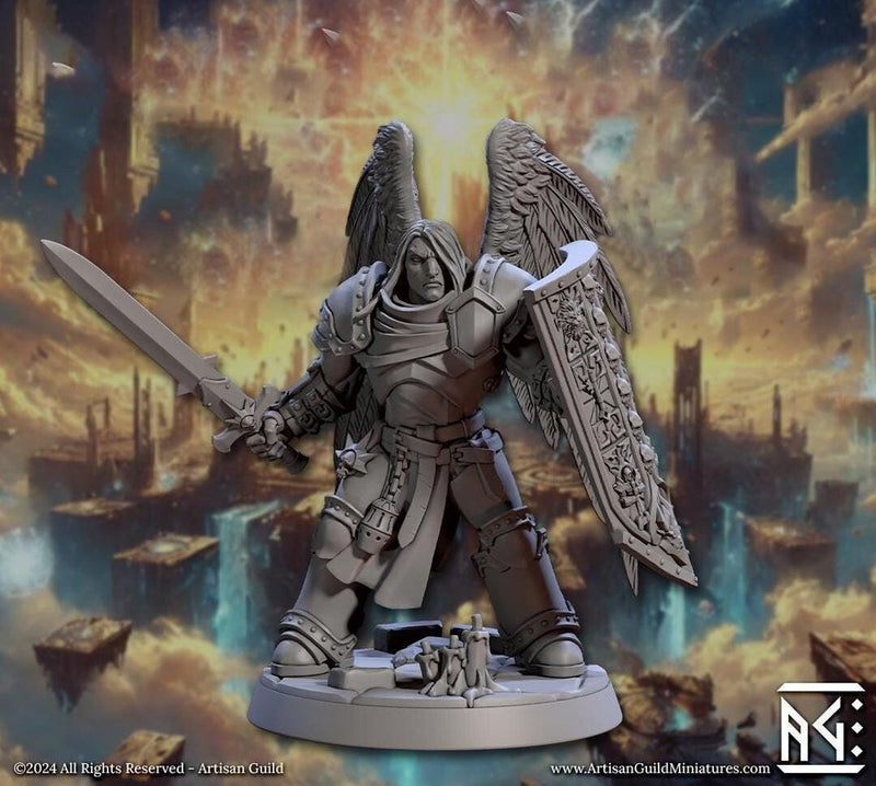 Winged Paladin, Male Celestial Angel, Solar, Deva, DnD Unpainted Mini | 28mm,32mm,54mm,75mm,100mm Scales |Dungeons & Dragons | Artisan Guild - Only-Games