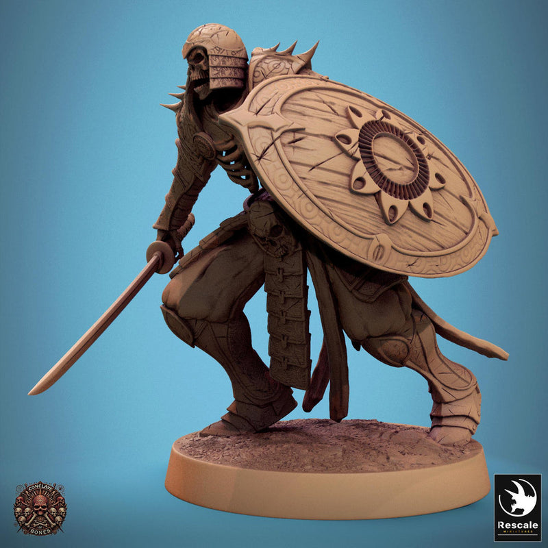Skeleton Oriental Warrior Sword and Shield | Undead Unpainted miniature DnD | 28mm, 32mm, 54mm, 75mm,100mm | Pathfinder | Rescale Miniatures - Only-Games