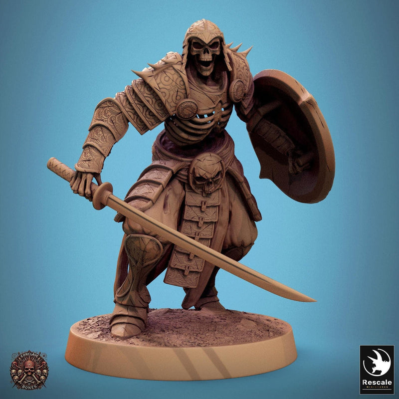 Skeleton Oriental Warrior Sword and Shield | Undead Unpainted miniature DnD | 28mm, 32mm, 54mm, 75mm,100mm | Pathfinder | Rescale Miniatures - Only-Games