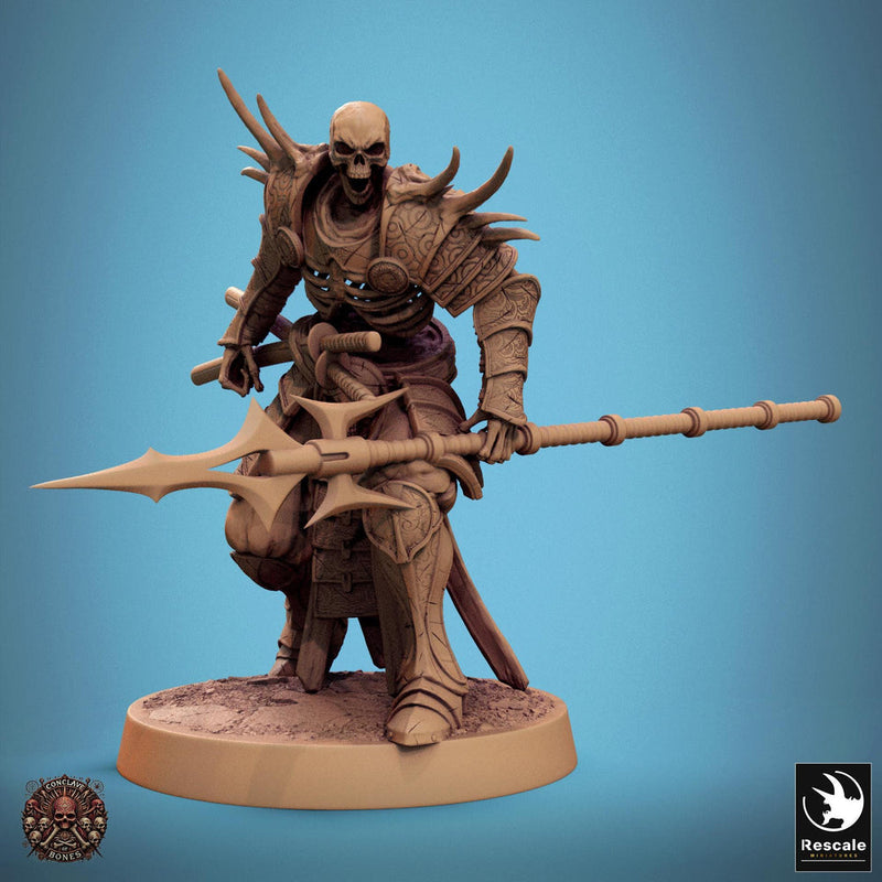 Skeleton Oriental Warrior Spear | Undead Unpainted miniature DnD | 28mm, 32mm, 54mm, 75mm,100mm | Pathfinder | Rescale Miniatures - Only-Games