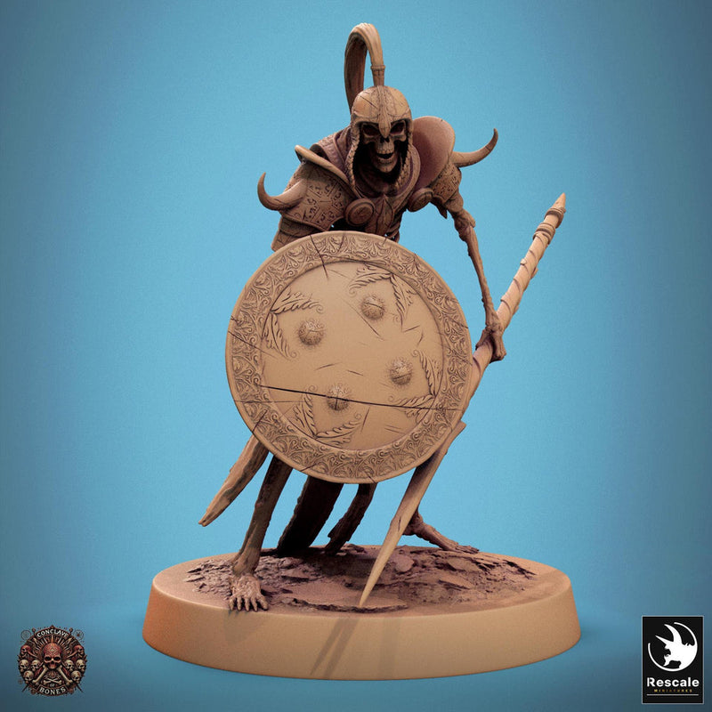Skeleton Persian Warrior Spear and Shield | Undead Unpainted miniature DnD | 28mm, 32mm, 54mm, 75mm,100mm | Pathfinder | Rescale Miniatures - Only-Games