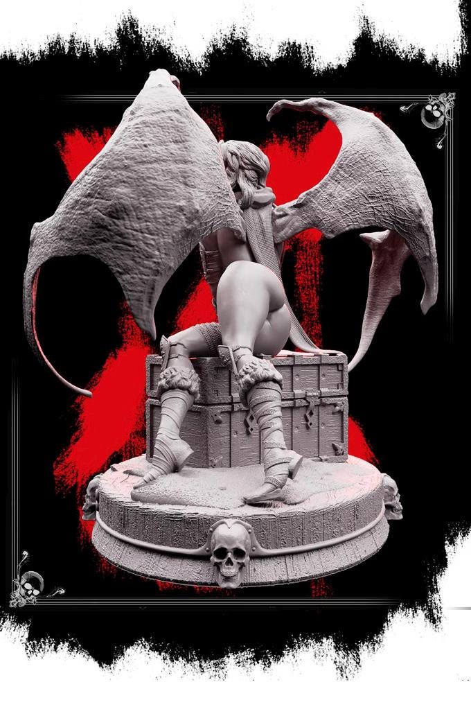 Succubus Female Demon Guarding Treasure Chest NPC also NSFW (topless) | 28mm,32mm,54mm,75mm,100mm Scales | Dungeons & Dragons 5e |Pathfinder - Only-Games