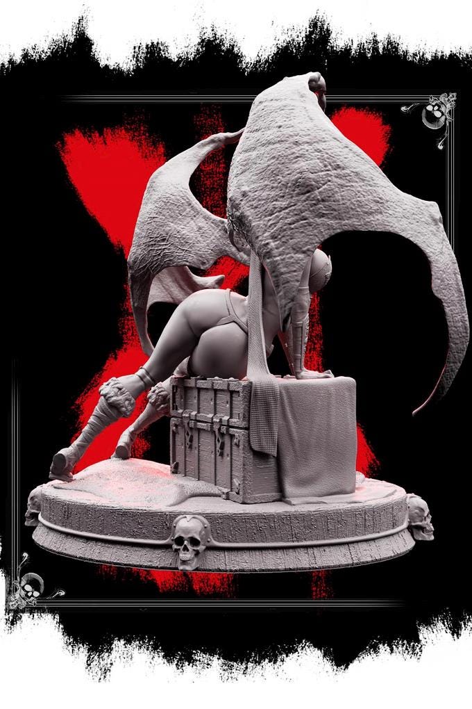 Succubus Female Demon Guarding Treasure Chest NPC also NSFW (topless) | 28mm,32mm,54mm,75mm,100mm Scales | Dungeons & Dragons 5e |Pathfinder - Only-Games