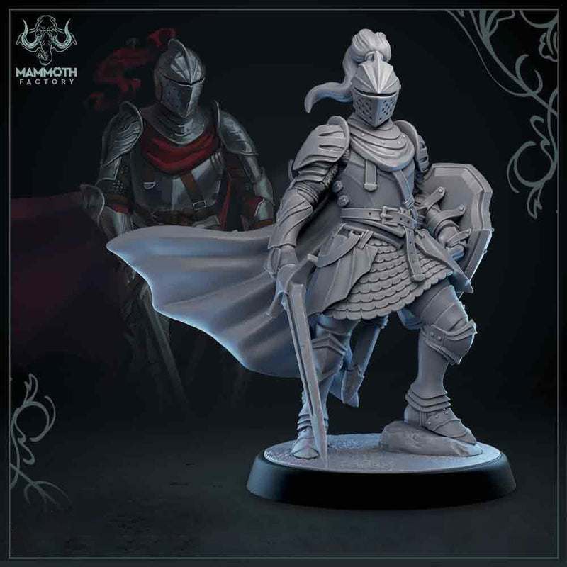 Human Paladin Fighter Sword & Shield | Miniature | 28mm, 32mm, 54mm,75mm, 100mm Scales | Pathfinder Figure | DnD | Figurine unpainted | - Only-Games