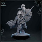 Human Paladin Fighter Sword & Shield | Miniature | 28mm, 32mm, 54mm,75mm, 100mm Scales | Pathfinder Figure | DnD | Figurine unpainted | - Only-Games