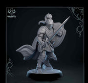 Human Paladin Fighter Sword & Shield | Miniature | 28mm, 32mm, 54mm,75mm, 100mm Scales | Pathfinder Figure | DnD | Figurine unpainted | - Only-Games