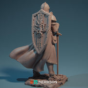 Human Paladin Fighter Sword & Shield |Unpainted Miniature| 28mm,32mm,54mm,75mm,100mm Scales | Pathfinder Figure | DnD Figurine | NERIKSON - Only-Games