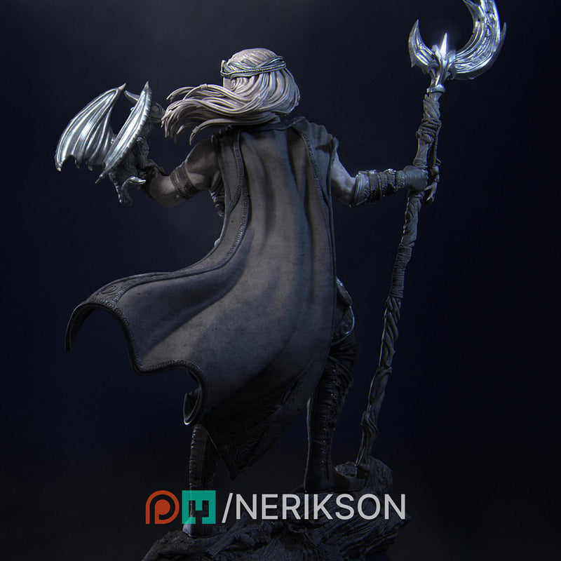 Elf Druid Circle of Moon, Stars with Staff UNPAIINTED Miniature | 28mm, 32mm,54mm,75mm,100mm,140mm Scales | Dungeons & Dragons 5E | NERIKSON - Only-Games