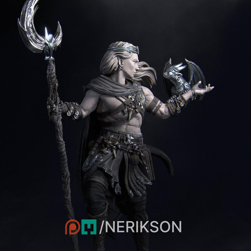 Elf Druid Circle of Moon, Stars with Staff UNPAIINTED Miniature | 28mm, 32mm,54mm,75mm,100mm,140mm Scales | Dungeons & Dragons 5E | NERIKSON - Only-Games