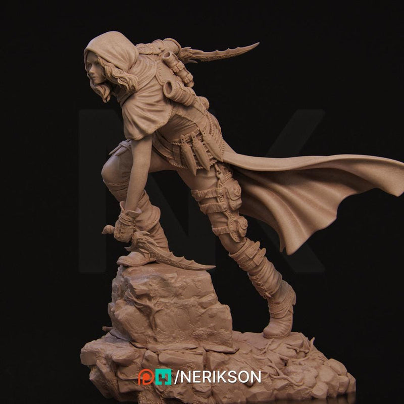 Female Human Rogue Assassin PC / NPC Unpainted Miniature | 28mm, 32mm,54mm,75mm, 100mm Scales | Dungeons and Dragons Pathfinder | NERIKSON - Only-Games