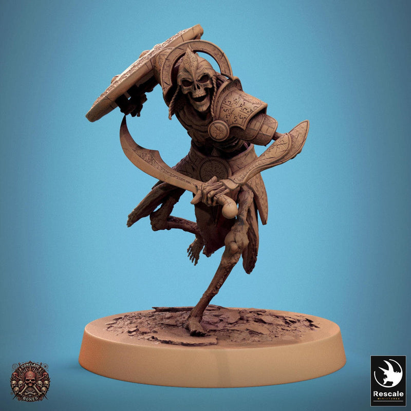 Skeleton Persian Warrior Sword and Shield | Undead Unpainted miniature DnD | 28mm, 32mm, 54mm, 75mm,100mm | Pathfinder | Rescale Miniatures - Only-Games