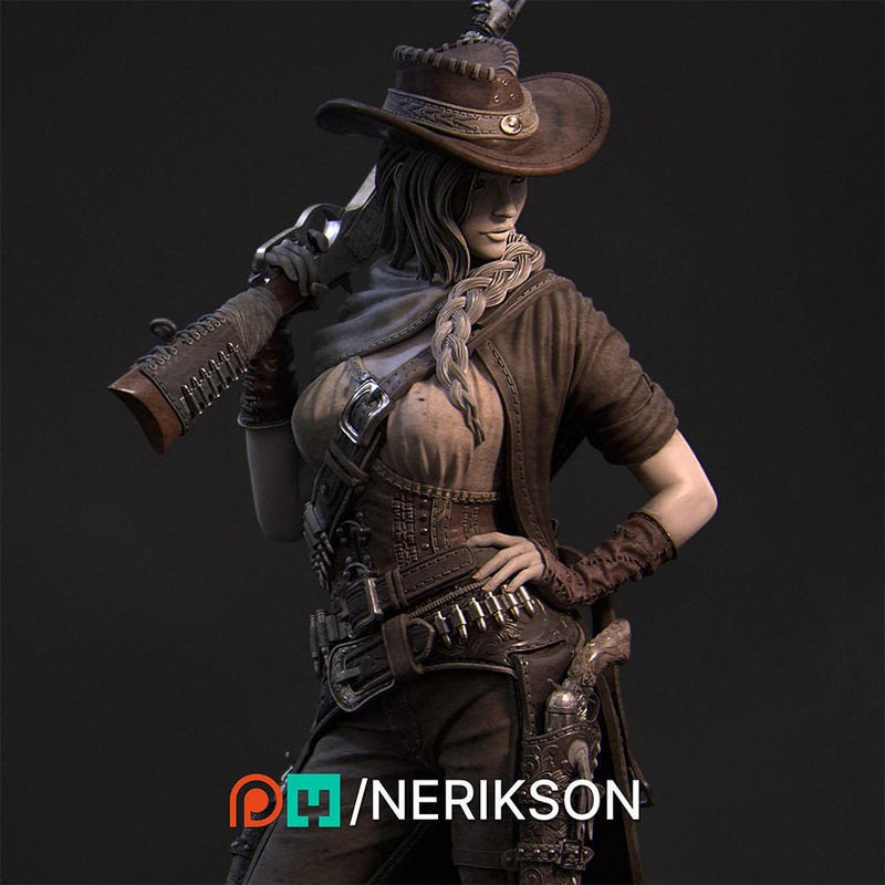 Human Female Gunslinger Fighter PC / NPC Unpainted Miniature| 28mm,32mm,54mm,75mm,100mm,140mm Scales | Pathfinder  DnD Figurine | NERIKSON - Only-Games