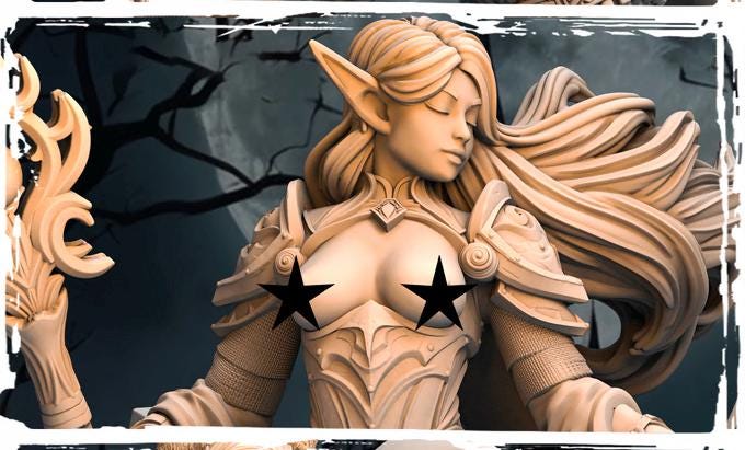 Elf Female Sorcerer, Wizard, Druid PC NPC Miniature NSFW Topless versions | 28mm,32mm,54mm,75mm,100mm Scales |  DnD 5e | Unpainted figure - Only-Games