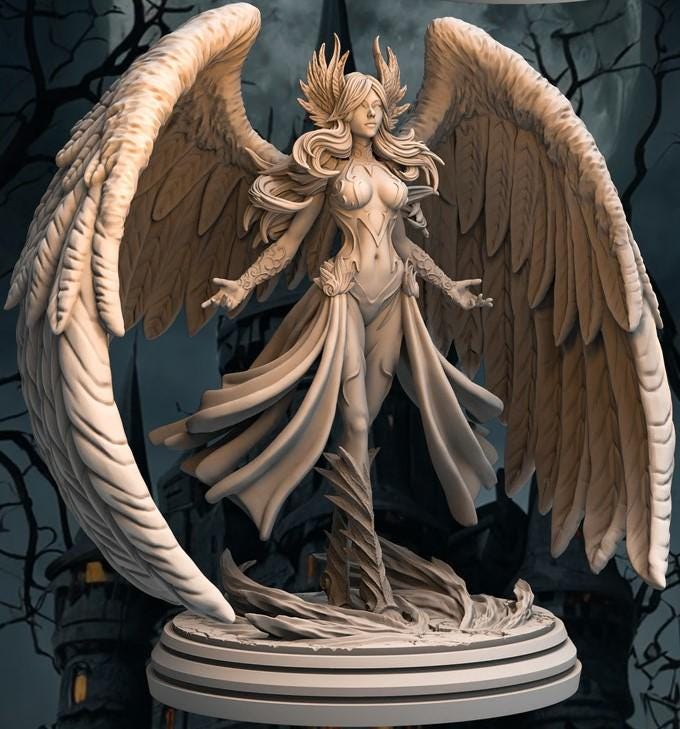 Female Angel Celestial Paladin PC NPC Miniature NSFW Topless versions | 28mm,32mm,54mm,75mm,100mm Scales |  DnD 5e | Unpainted figure - Only-Games