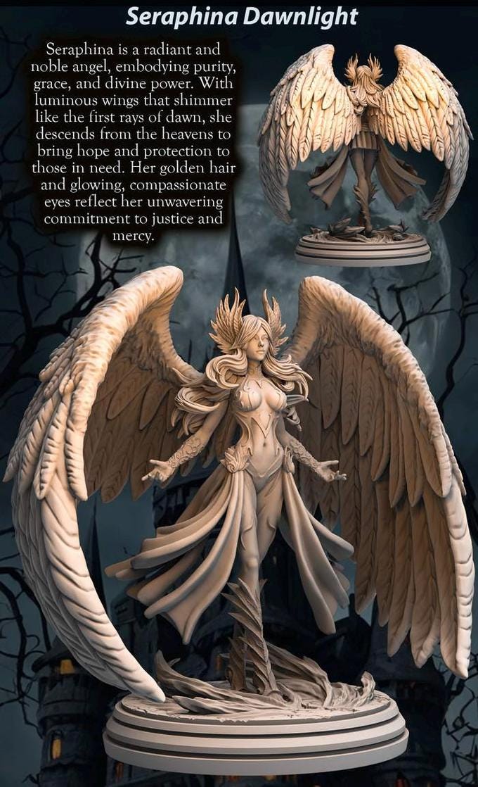 Female Angel Celestial Paladin PC NPC Miniature NSFW Topless versions | 28mm,32mm,54mm,75mm,100mm Scales |  DnD 5e | Unpainted figure - Only-Games