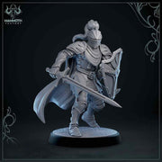 Human Paladin Fighter Sword & Shield | Miniature | 28mm, 32mm, 54mm,75mm, 100mm Scales | Pathfinder Figure | DnD | Figurine unpainted | - Only-Games