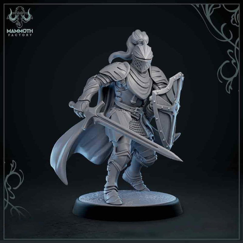 Human Paladin Fighter Sword & Shield | Miniature | 28mm, 32mm, 54mm,75mm, 100mm Scales | Pathfinder Figure | DnD | Figurine unpainted | - Only-Games