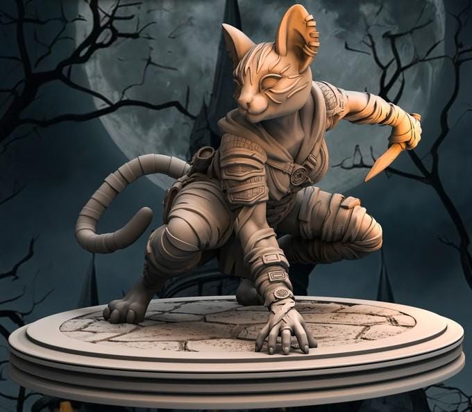 Female Tabaxi,Rogue, Swashbuckler, Werecat, Catfolk PC NPC | Also NSFW Topless |Unpainted Miniature 28mm,32mm,54mm,75mm,100mm Scales |DnD 5e - Only-Games
