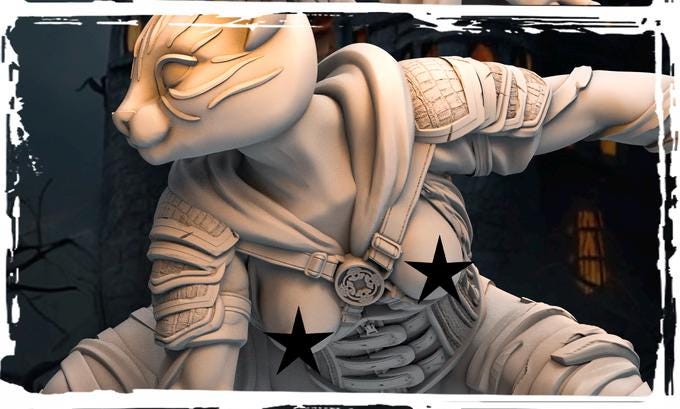 Female Tabaxi,Rogue, Swashbuckler, Werecat, Catfolk PC NPC | Also NSFW Topless |Unpainted Miniature 28mm,32mm,54mm,75mm,100mm Scales |DnD 5e - Only-Games