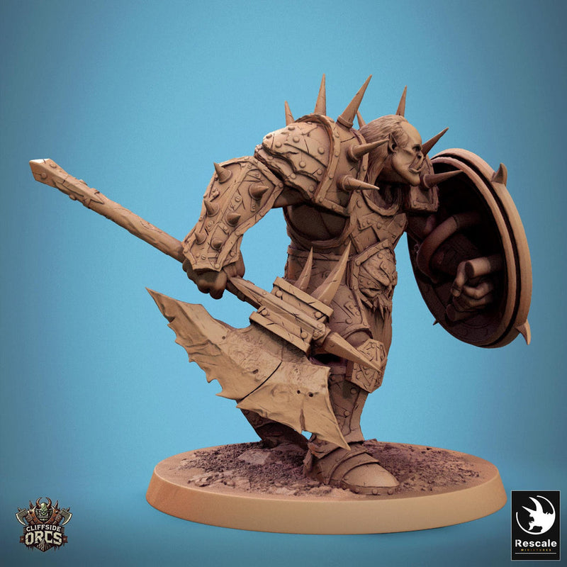 Orc Fighter Barbarian Battle Axe and Shield, Half-Orc | Scales: 28mm,32mm ,,54mm,75mm,100mm  Megaboss | Dungeons & Dragons 5e |Pathfinder - Only-Games