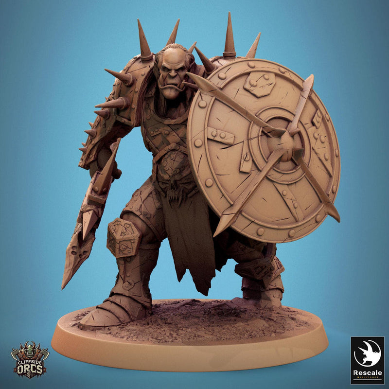 Orc Fighter Barbarian Battle Axe and Shield, Half-Orc | Scales: 28mm,32mm ,,54mm,75mm,100mm  Megaboss | Dungeons & Dragons 5e |Pathfinder - Only-Games