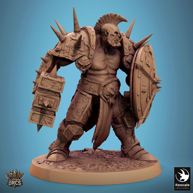 Orc Fighter Barbarian Battle Hammer Shield, Half-Orc | Scales: 28mm,32mm ,,54mm,75mm,100mm  Megaboss | Dungeons & Dragons 5e |Pathfinder - Only-Games