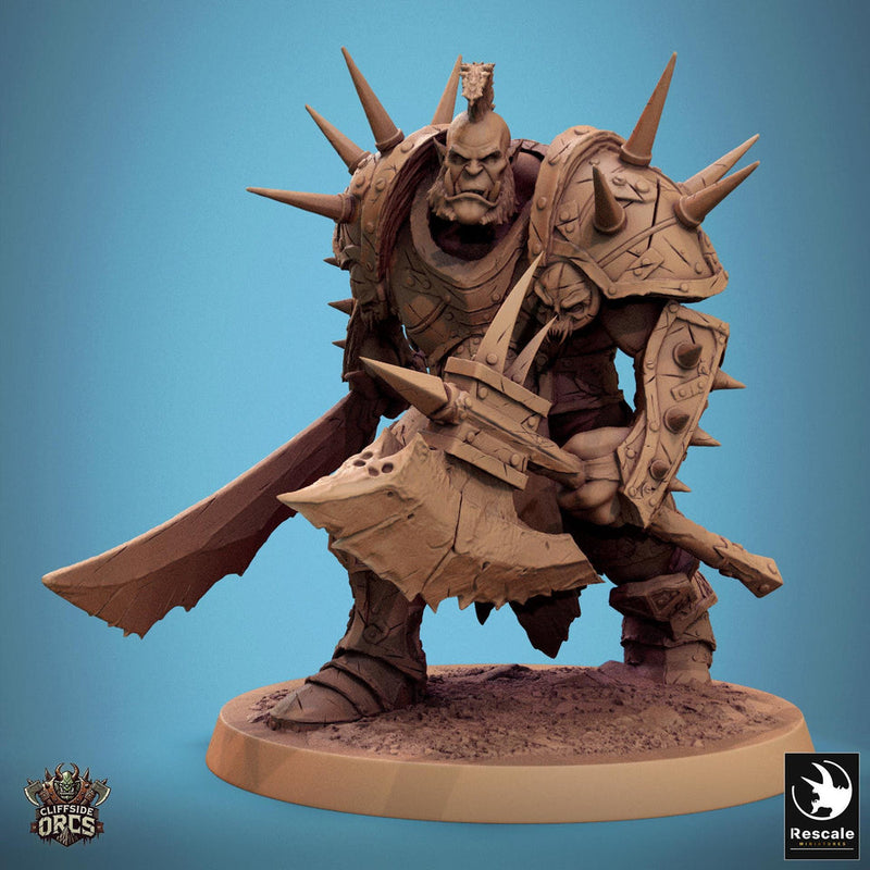 Orc Fighter Barbarian Battle Axe Sword, Half-Orc | Unpainted 28mm,32mm,54mm,75mm,100mm Scales | Megaboss | Dungeons & Dragons 5e |Pathfinder - Only-Games