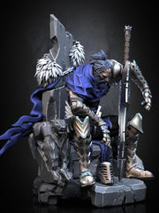 Broken Fighter King on throne D&D 5e Unpainted Miniature| 28mm,32mm,54mm,75mm,100mm Scales | Pathfinder Figure | RPG | Figurine unpainted | - Only-Games