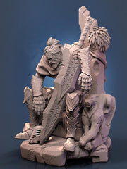 Broken Fighter King on throne D&D 5e Unpainted Miniature| 28mm,32mm,54mm,75mm,100mm Scales | Pathfinder Figure | RPG | Figurine unpainted | - Only-Games