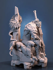 Broken Fighter King on throne D&D 5e Unpainted Miniature| 28mm,32mm,54mm,75mm,100mm Scales | Pathfinder Figure | RPG | Figurine unpainted | - Only-Games