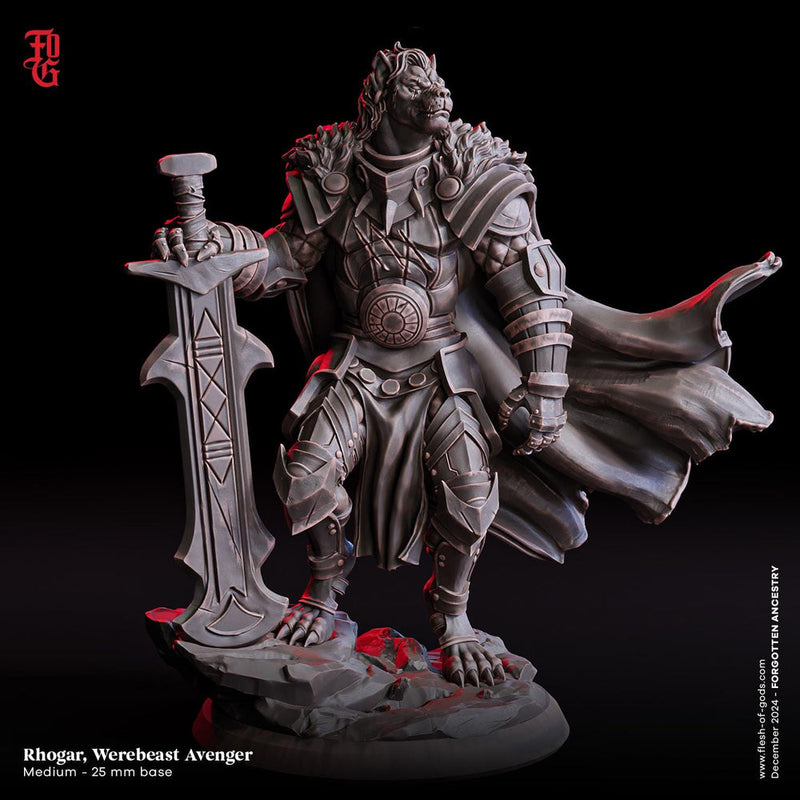 Leonin LionFolk Fighter in Armor | 28mm, 32mm, 54mm, 75mm Scales,100mm Tall | Dungeons and Dragons D&D 5e | Pathfinder| Daybreak Miniatures - Only-Games