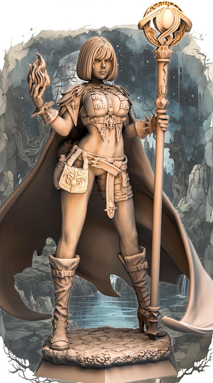 Human Female Wizard, Warlock, Sorcerer PC NPC | 28mm, 32mm,54mm, 75mm, 100mm Scale Resin Miniature | Dungeons and Dragons | - Only-Games