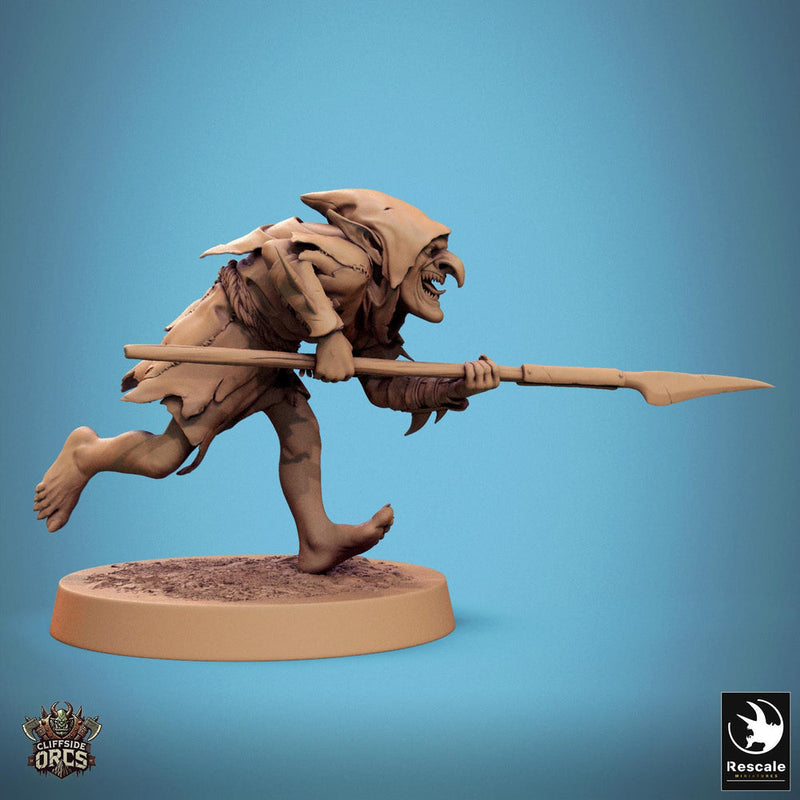 Goblin with Spear Fighter | D&D 5e UNPAINTED | 28mm, 32mm,54mm,75mm, 100mm scale| Pathfinder | Figure for Painting| Rescale Miniatures - Only-Games