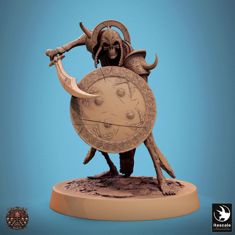 Skeleton Persian Warrior Sword and Shield | Undead Unpainted miniature DnD | 28mm, 32mm, 54mm, 75mm,100mm | Pathfinder | Rescale Miniatures - Only-Games