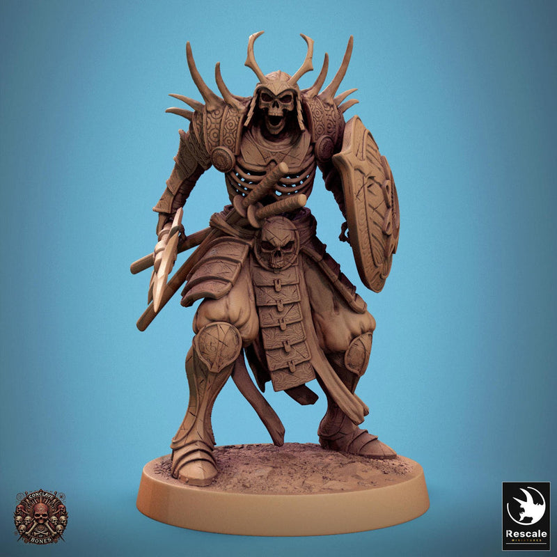 Skeleton Oriental Warrior Spear and Shield | Undead Unpainted miniature DnD | 28mm, 32mm, 54mm, 75mm,100mm | Pathfinder | Rescale Miniatures - Only-Games