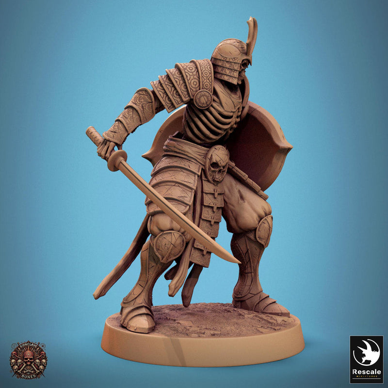 Skeleton Oriental Warrior Sword and Shield | Undead Unpainted miniature DnD | 28mm, 32mm, 54mm, 75mm,100mm | Pathfinder | Rescale Miniatures - Only-Games