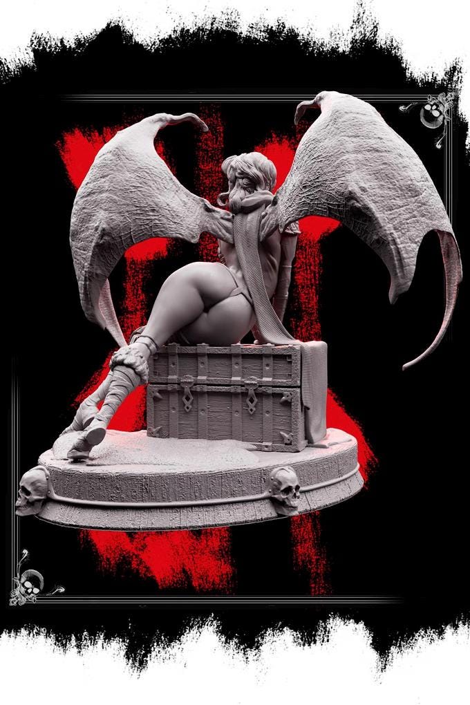 Succubus Female Demon Guarding Treasure Chest NPC also NSFW (topless) | 28mm,32mm,54mm,75mm,100mm Scales | Dungeons & Dragons 5e |Pathfinder - Only-Games